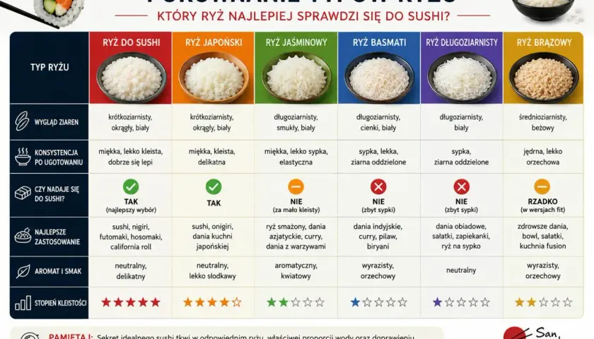 Jaki ryż do sałatki? Krótkoziarnisty, kleisty ryż japoński lub do sushi jest najlepszy. Unikaj sypkich odmian.